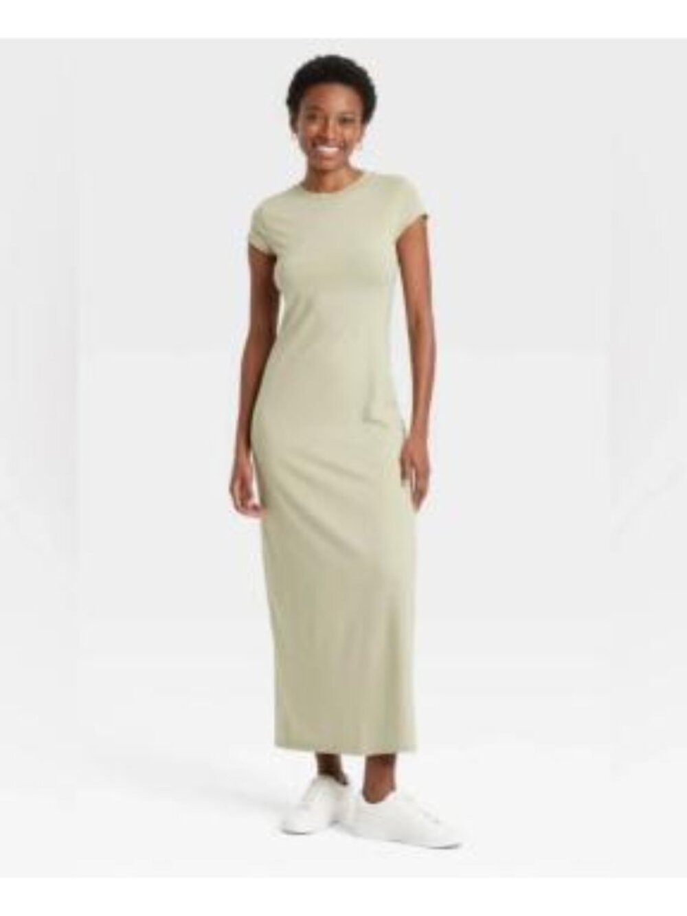 A New Day cotton modal crew neck maxi dress, small, light olive, new w/o tags